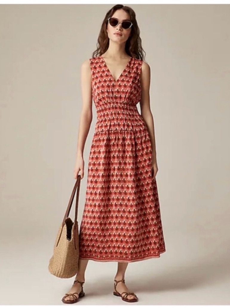 J.Crew Hyacinth Dress In Block-Print Crepe De Chine A-Line Silhouette - Size M